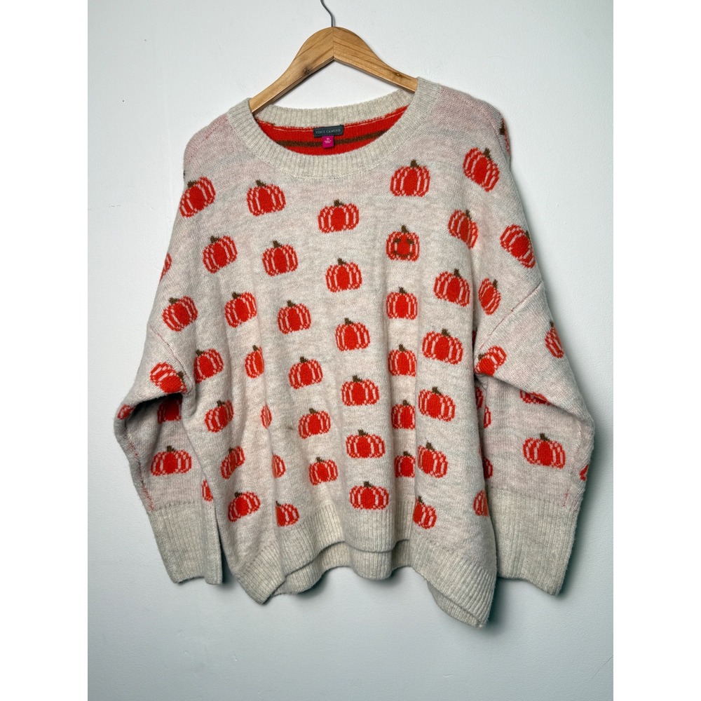 Vince Camuto Womens XL Pumpkin Sweater Crew Neck Fall Beige